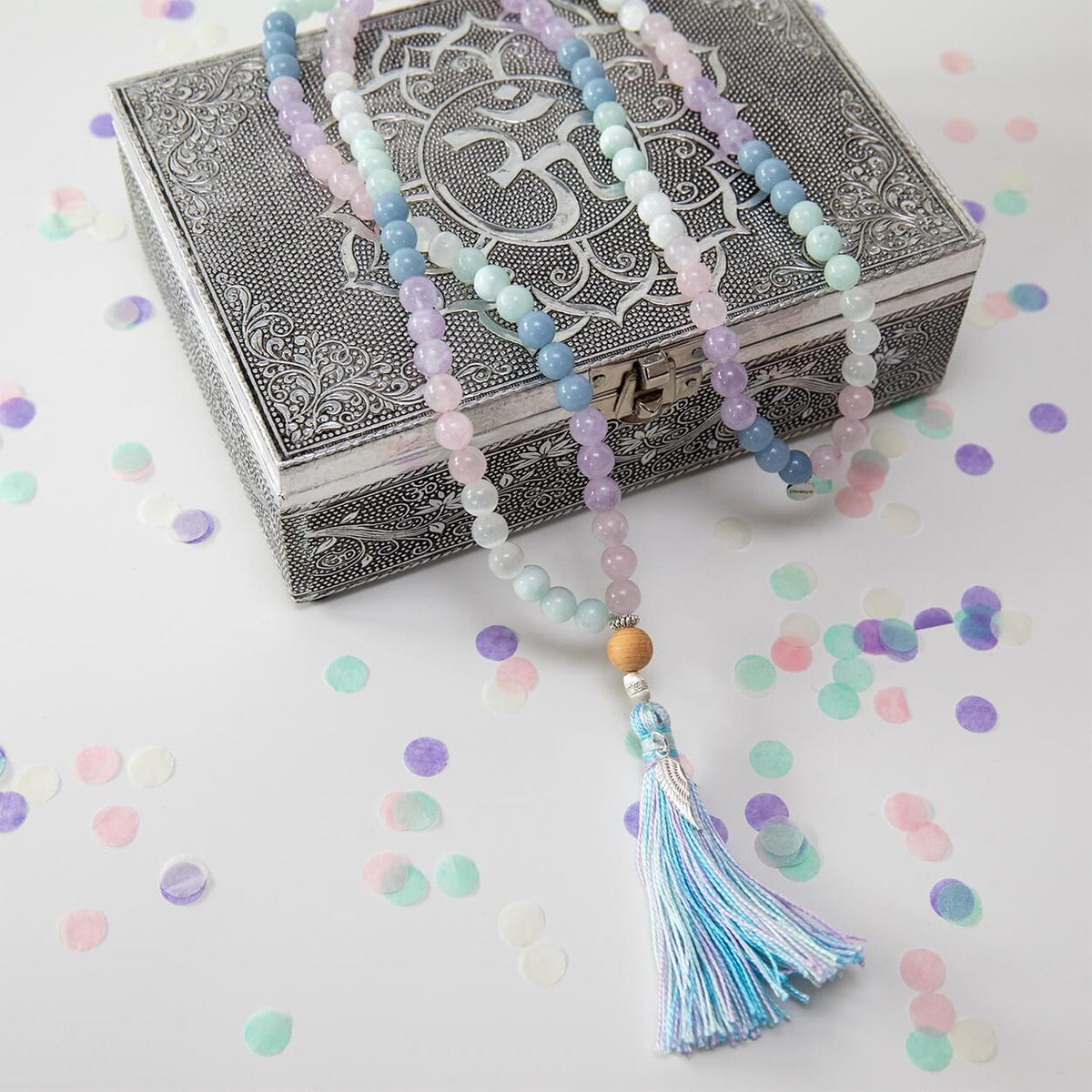 Mala Kette aus Angelit, Rosenquarz, Amethyst & Selenit: ANGEL GUARDIAN