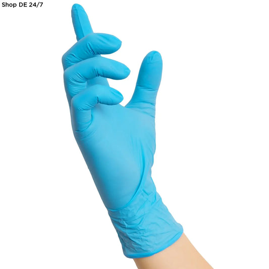 Blaues nitril-einmalhandschuh ohne latex mit zuverlässigem schutz in deutscher qualität von blue wave
