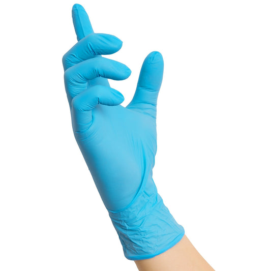Blaues nitril-einmalhandschuh ohne latex mit zuverlässigem schutz in deutscher qualität von blue wave