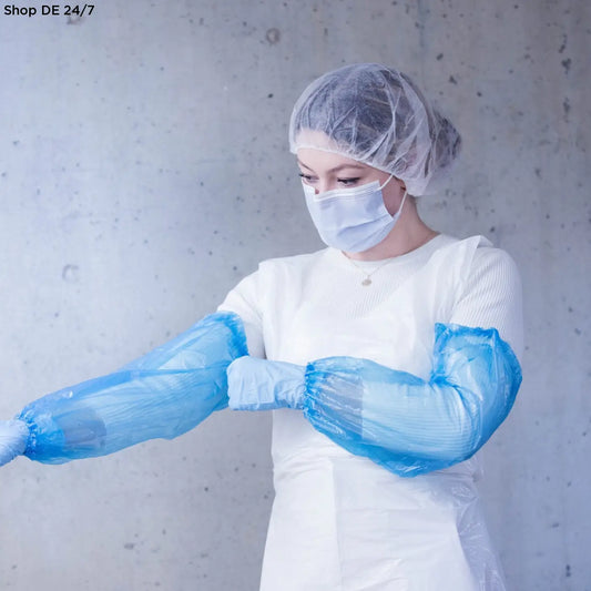 Blaue cpe-armstulpen 20 μ aus deutsche qualität bieten zuverlässiger schutz für hygienische anwendungen