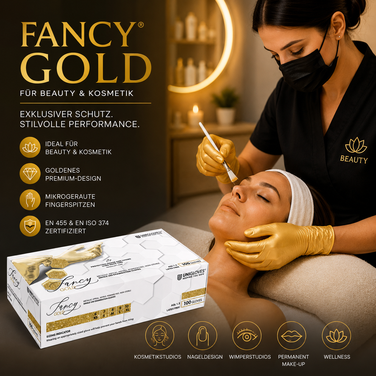 handschuhe kosmetik Goldene Nitrilhandschuhe für Beauty & Kosmetik