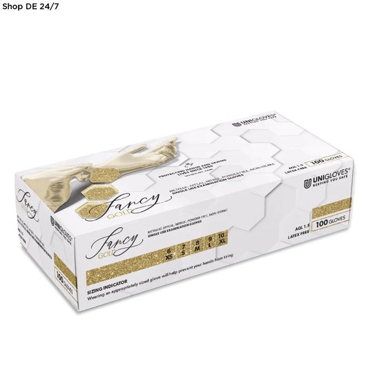 Weiß-goldene fancy gold nitrilhandschuhe box mit glitzerndem hexagonmuster für nitrilhandschuhe kaufen und produkte schutz