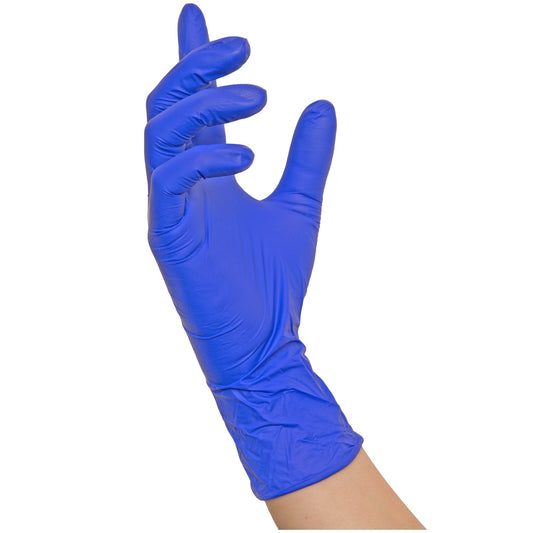 Blauer nitril-einmalhandschuh mit mikrogeraute fingerspitzen von nitras indigo wave für anspruchsvolle umgebungen