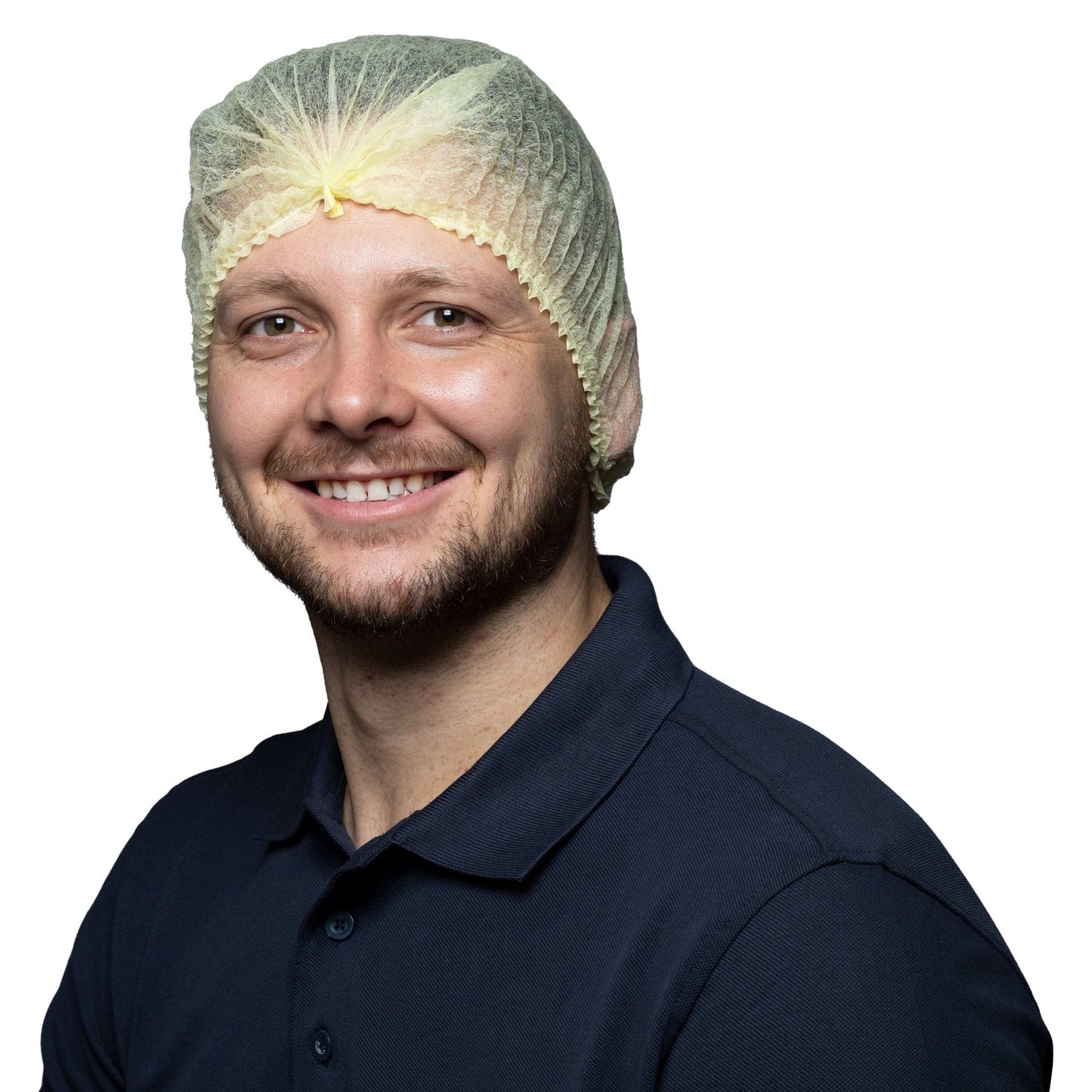 Gelbe nitras klipphauben aus hochwertigem material mit elastischem bund für stilvollen schutz in professionellen umgebungen