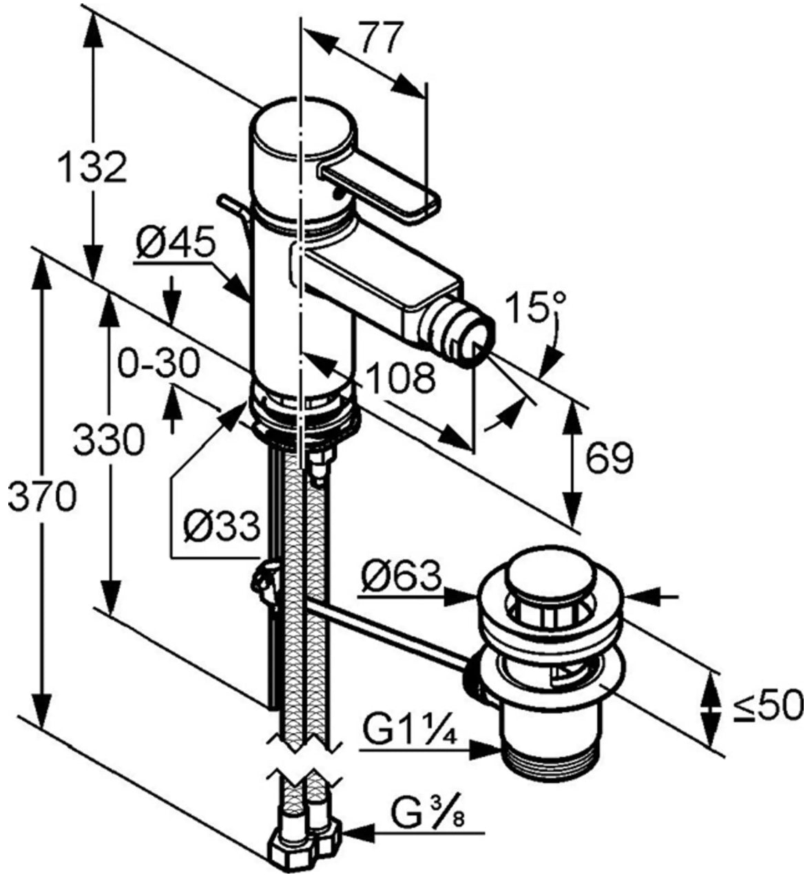 KLUDI "ZENTA" Bidet-Einhebelmischer (schwarz/chrom)
