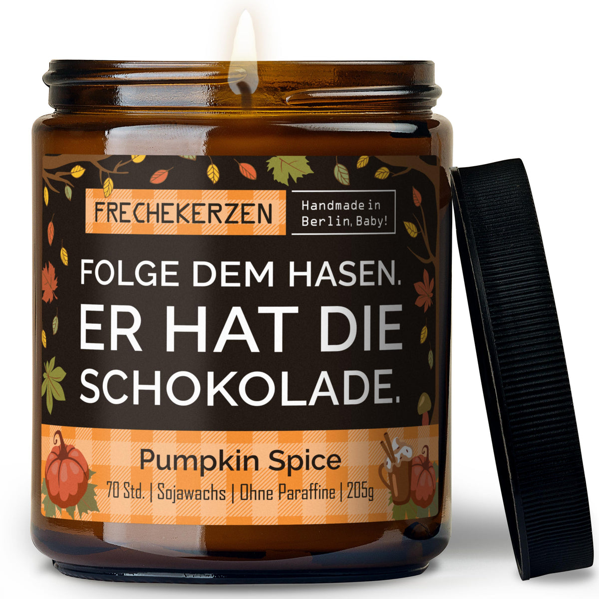 Duftkerze mit Spruch | folge dem hasen. er hat die schokolade.