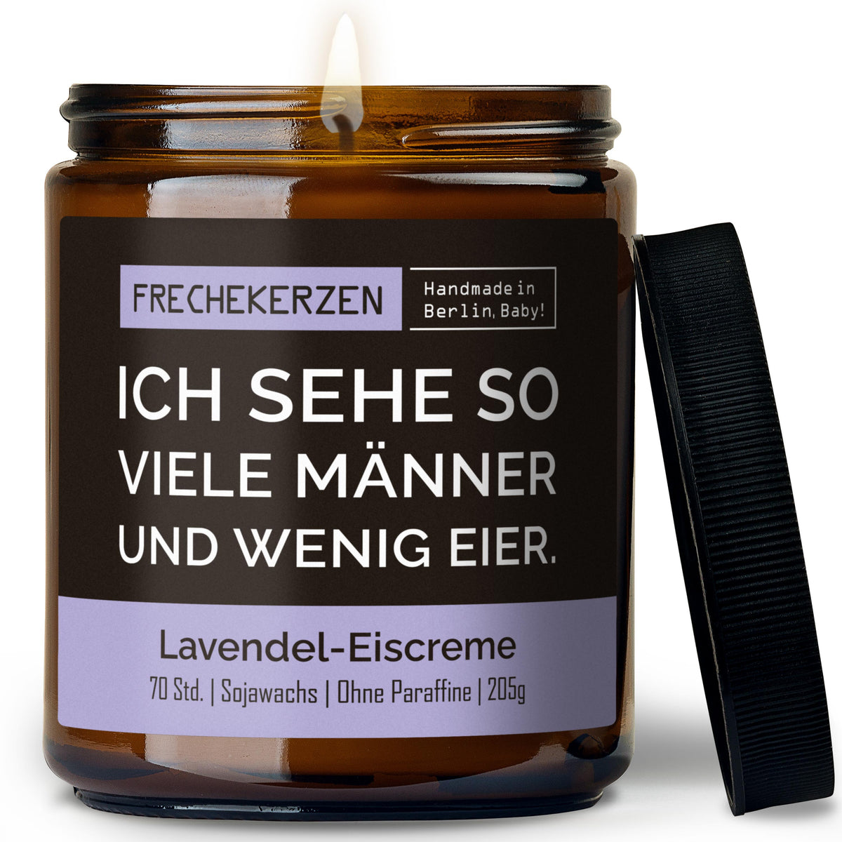 Kerze mit Deckel | ich sehe so viele männer und wenig eier.
