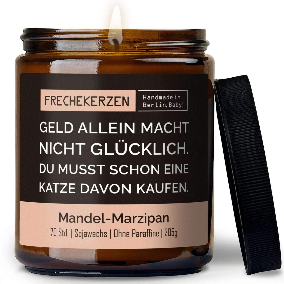 Kerze im Glas | geld allein macht nicht glücklich. du musst schon eine katze davon kaufen.