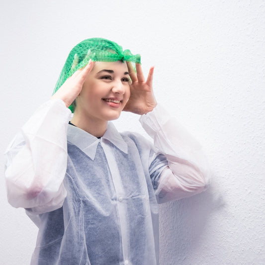 Grüne nitras klipphauben gerafft aus mesh material für hygienischen stil und angenehmes tragegefühl in 55 cm durchmesser