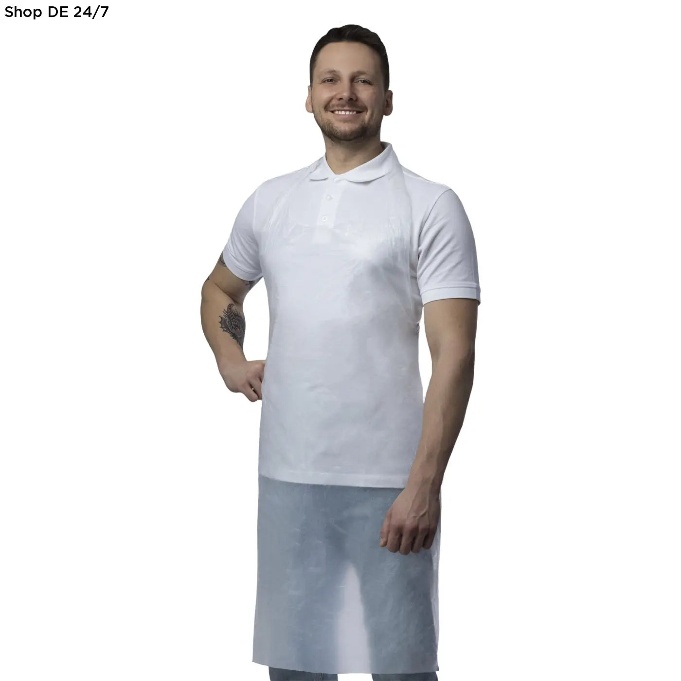 Weißes kurzärmeliges Poloshirt mit klassischem Kragen und hochwertigen Nähten für nitras PE-Schürzen zuverlässiger Schutz
