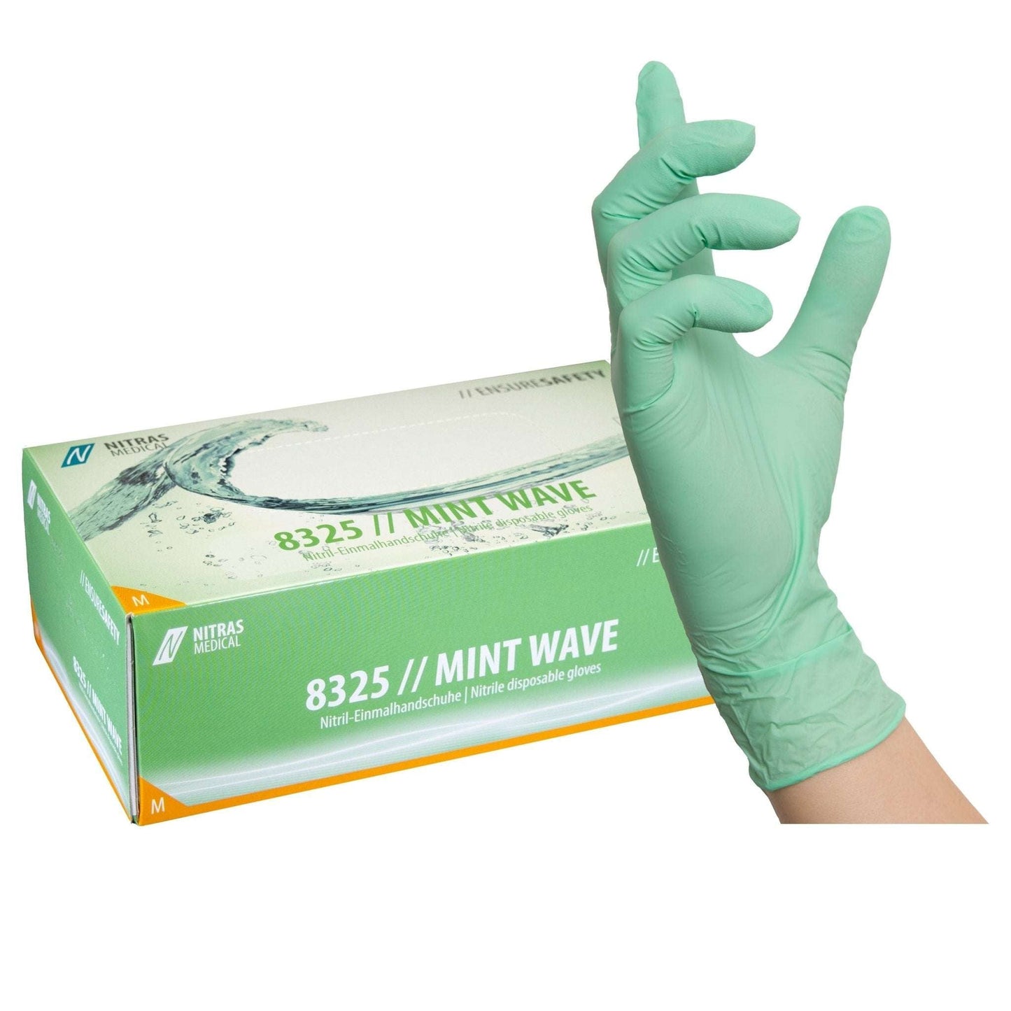 Nitril Einmalhandschuhe MINT WAVE: Frische und Zuverlässigkeit in einem Handschuh 1000 Stück - Shop DE 24/7NITRASXSGrün1000 StückEinmalhandschuhe - NITRAS MINT WAVE - Shop DE 24/7NITRASXSGrünNITRAS MINT WAVE, Einmalhandschuhe aus Nitril, grün, EN ISO 374, Box à 100 Stück