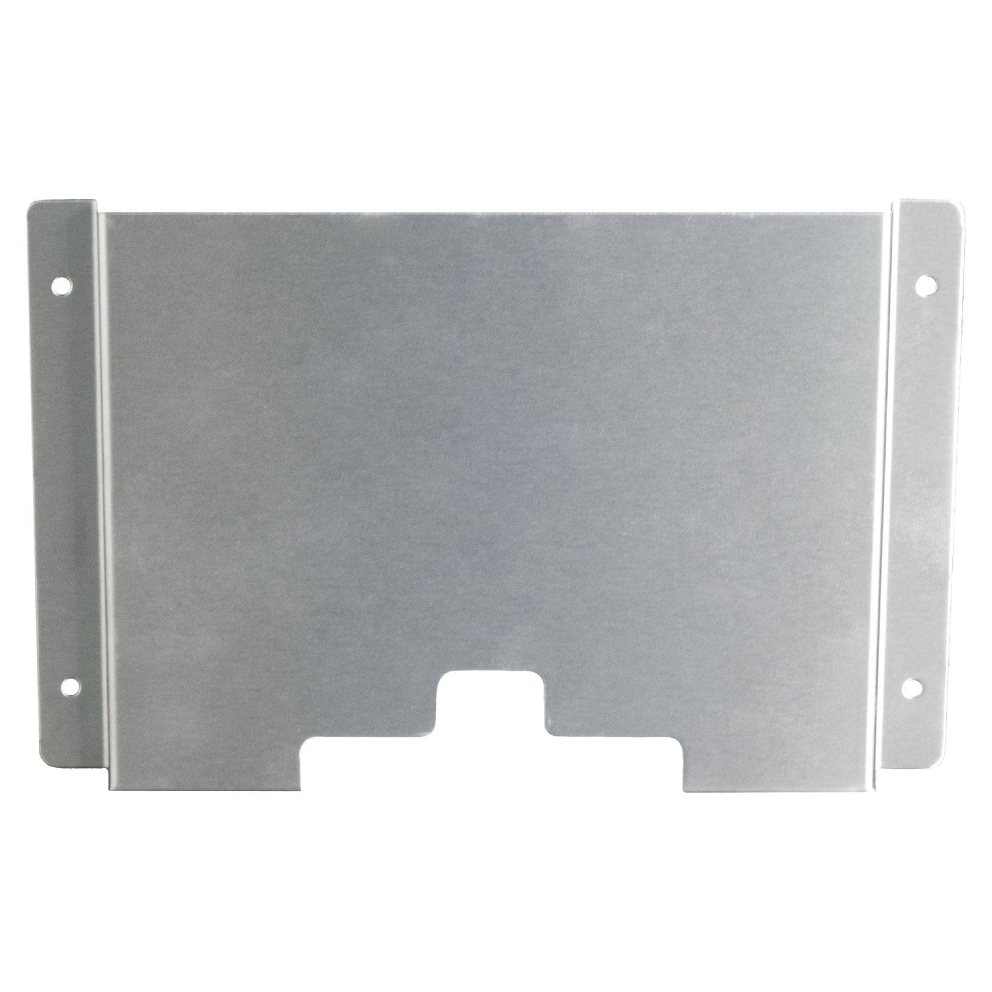 Silberner metallischer rechteckiger panel aus edelstahl mit zentralem ausschnitt und montageflanschen für einfache wandmontage