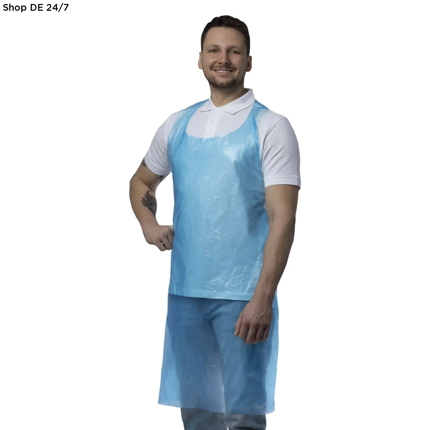 Lichtblaue, transparente nitras pe-schürzen aus hochwertigem polyethylen für hygienische anwendungen, 20 μ dick