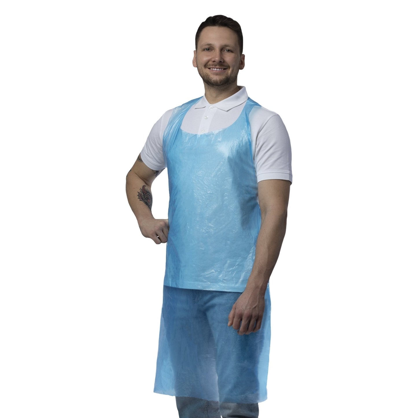 Lichtblaue, transparente nitras pe-schürzen aus hochwertigem polyethylen für hygienische anwendungen, 20 μ dick