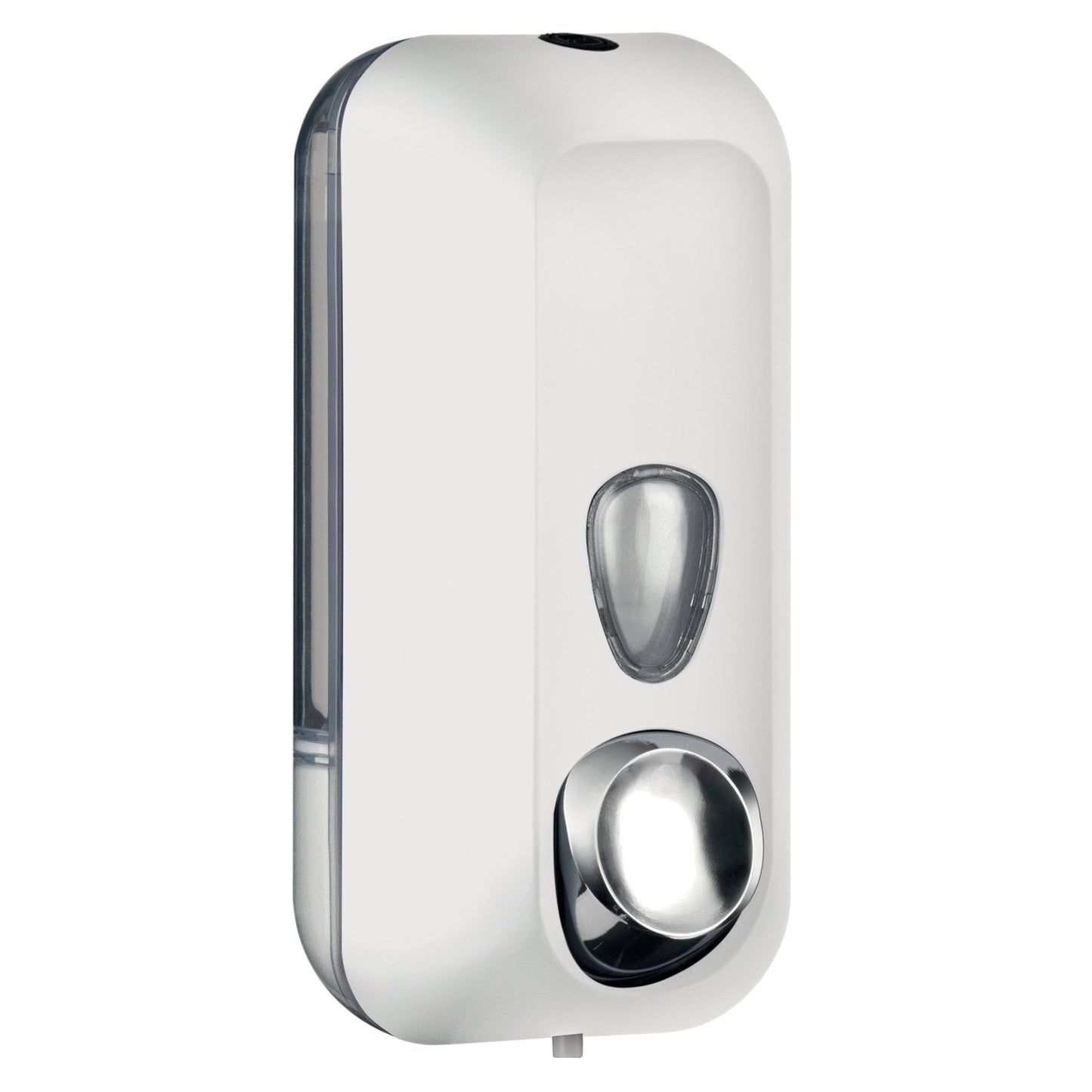 Weiß weißer wandmontierter seifenspender soft touch mit chrom-finish push-tasten für stilvolle hygiene und einfache befüllung