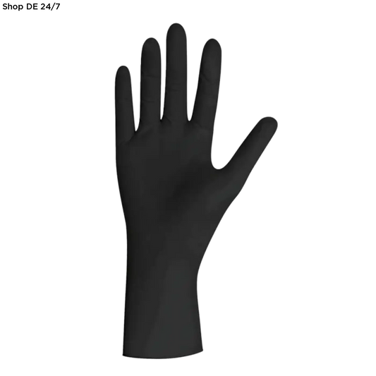 Elegante select black latexhandschuhe in schwarzem, glänzend glattem latex mit natürlicher handform zum latexhandschuhe kaufen