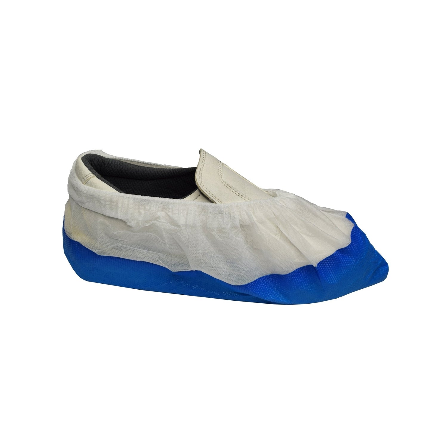 Weiß-blaue nitras überschuhe mit crinkle-obermaterial aus chloriertem polyethylen und zuverlässiger cpe-laufsohle
