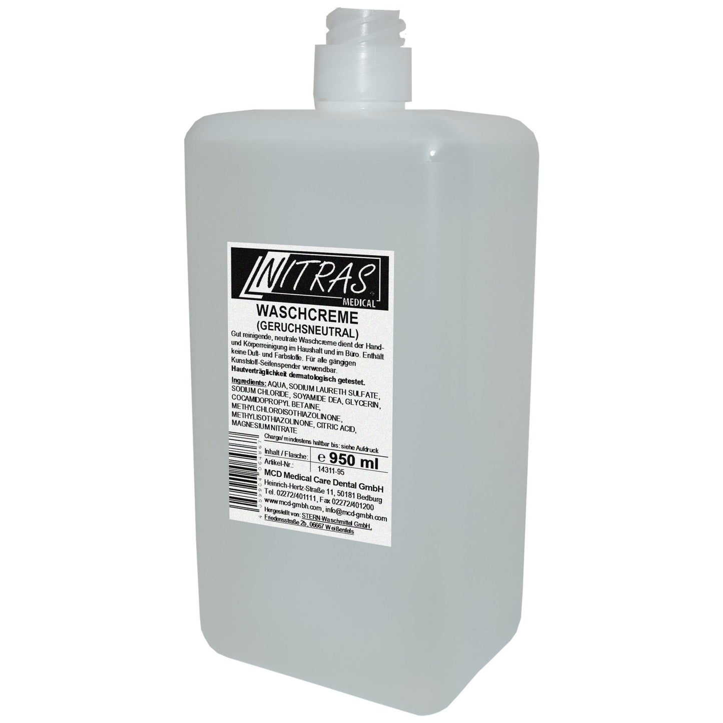 Transparentes kunststoffflasche mit weißem pumpenspender von nitras silk touch waschcreme für empfindliche haut