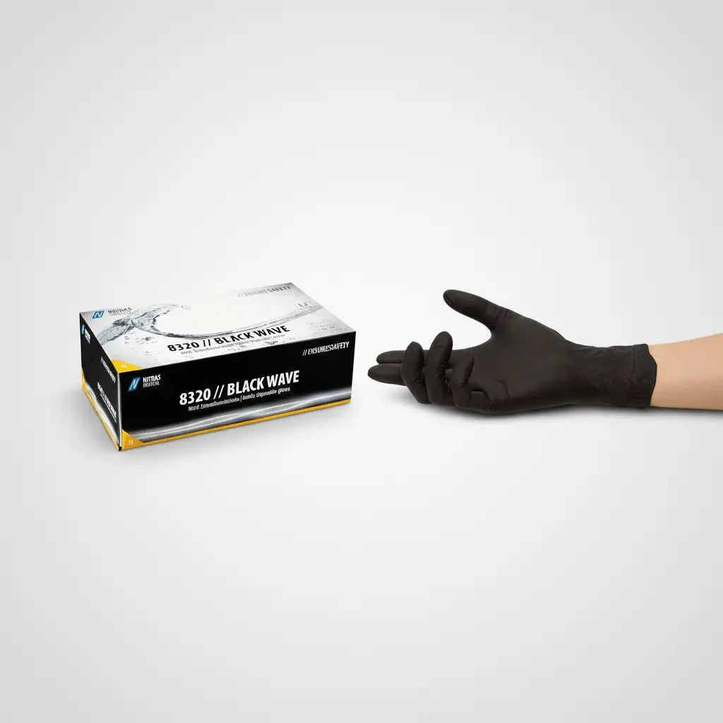 Einmalhandschuhe schwarz von black wave mit glatter, strapazierfähiger nitriloberfläche und eng anliegendem sitz