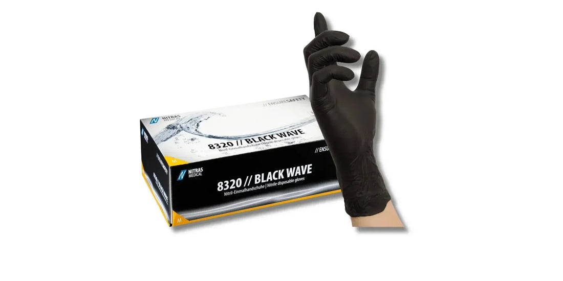 Schwarze latexhandschuhe nitrus modell 8320 in einem artikel zur erkenntnis der hands chuq qualität bei einmalhandschuhen