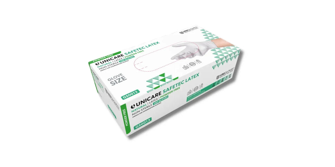 Weißer und grüner karton unicare safetec latexhandschuhe 1000 stück für günstige einmalhandschuhe