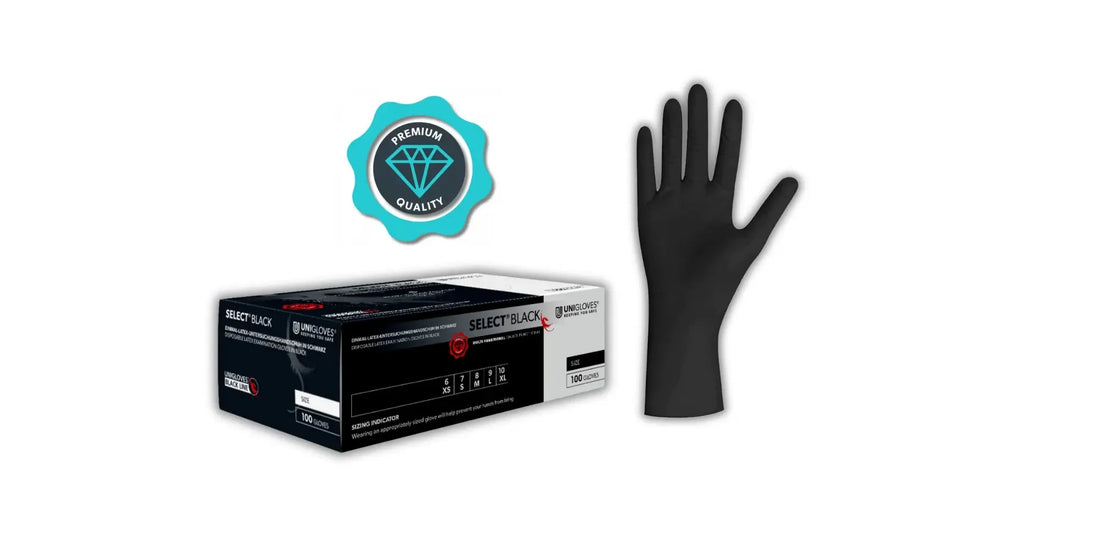 Schwarze latexhandschuhe von select black mit robustem design und premium qualitätssiegel ideal als einmalhandschuhe