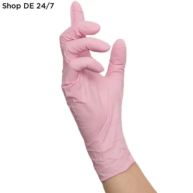 Einmalhandschuhe pink latexhandschuhe am hand getragen aus der kollektion einweghandschuhe pink