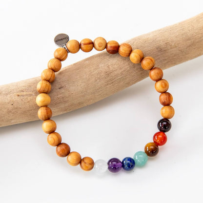 Chakra Armband: 7 echte Edelsteine & Sandelholz