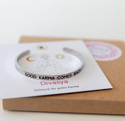 Armreif mit Gravur | Silber | Good Karma comes back