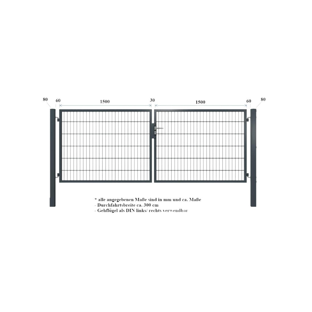 Doppeltor 2-flügelig | Breite 300 cm | Doppelstab 6/5/6 mm