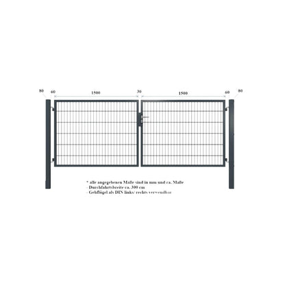 Doppeltor 2-flügelig | Breite 300 cm | Doppelstab 6/5/6 mm