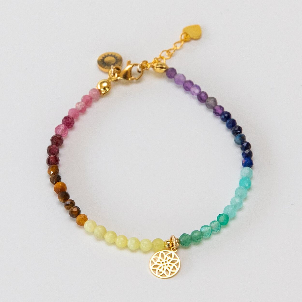 Chakra Armband mit vergoldetem Anhänger Lebensblume