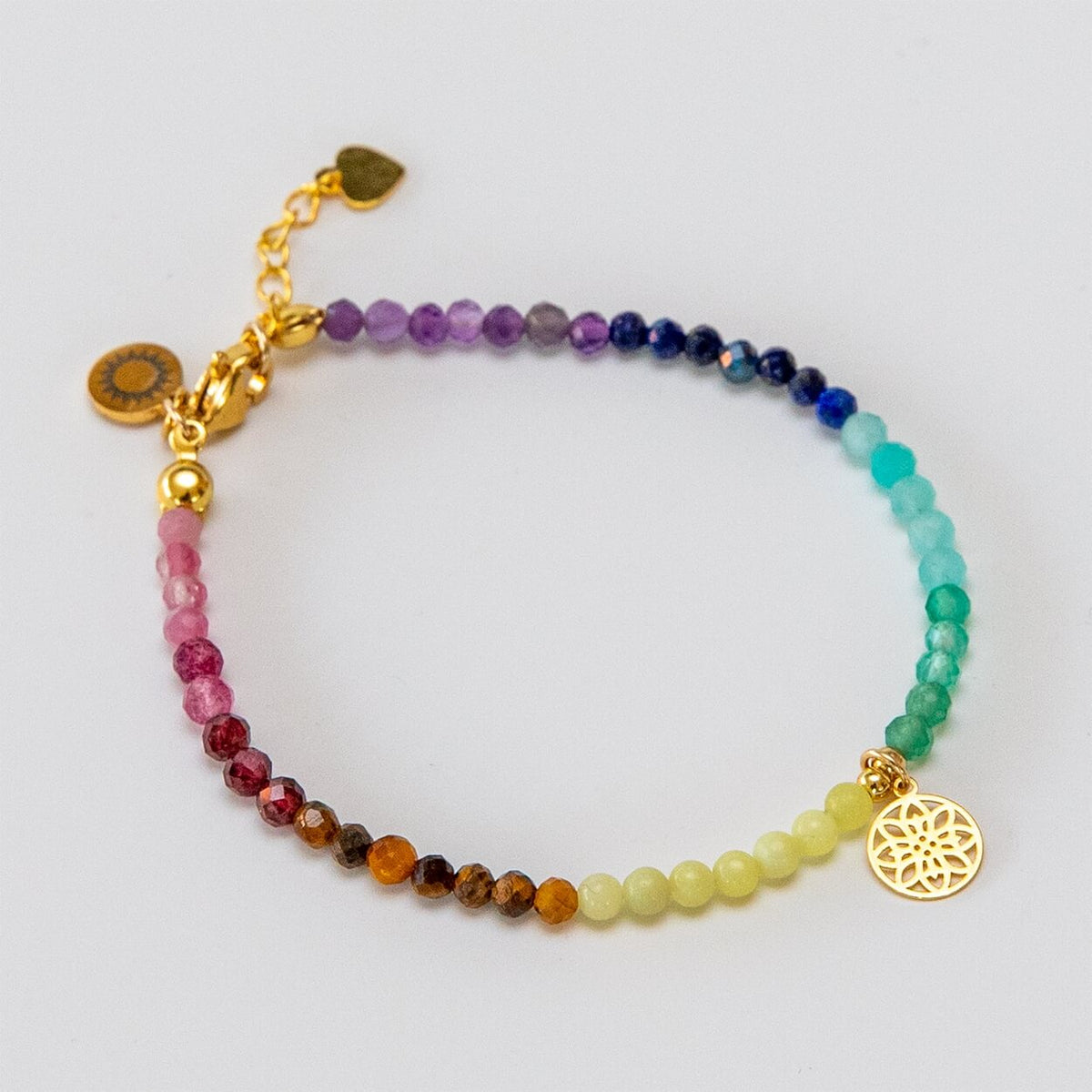 Chakra Armband mit vergoldetem Anhänger Lebensblume