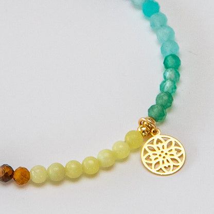 Chakra Armband mit vergoldetem Anhänger Lebensblume