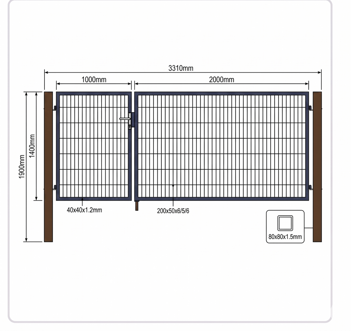 Doppeltor 2-flügelig asymmetrisch | Breite 300 cm | Doppelstab 6/5/6 mm