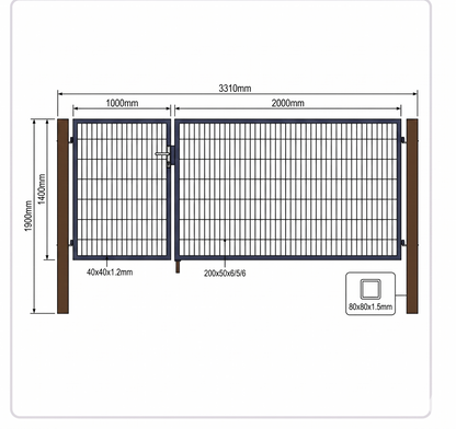 Doppeltor 2-flügelig asymmetrisch | Breite 300 cm | Doppelstab 6/5/6 mm