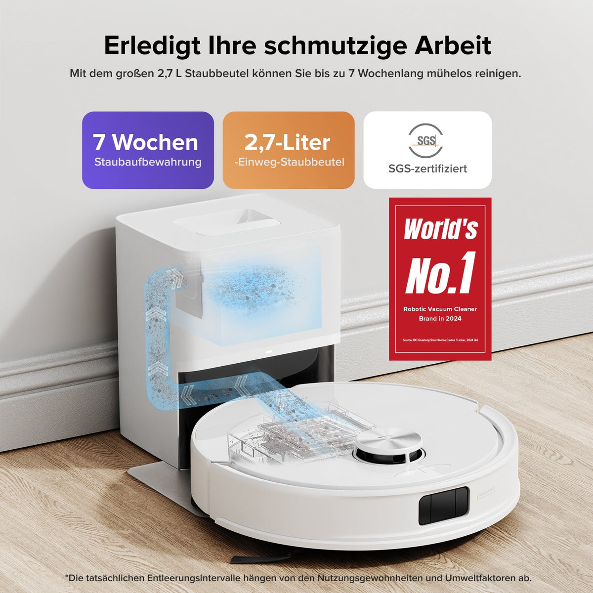 Roborock Q10 S5+ Set Saug- und Wischroboter mit Auto-Entleerungsstation mit zwei zusätzlichen Staubbeuteln