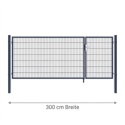 Doppeltor 2-flügelig asymmetrisch | Breite 300 cm | Doppelstab 6/5/6 mm
