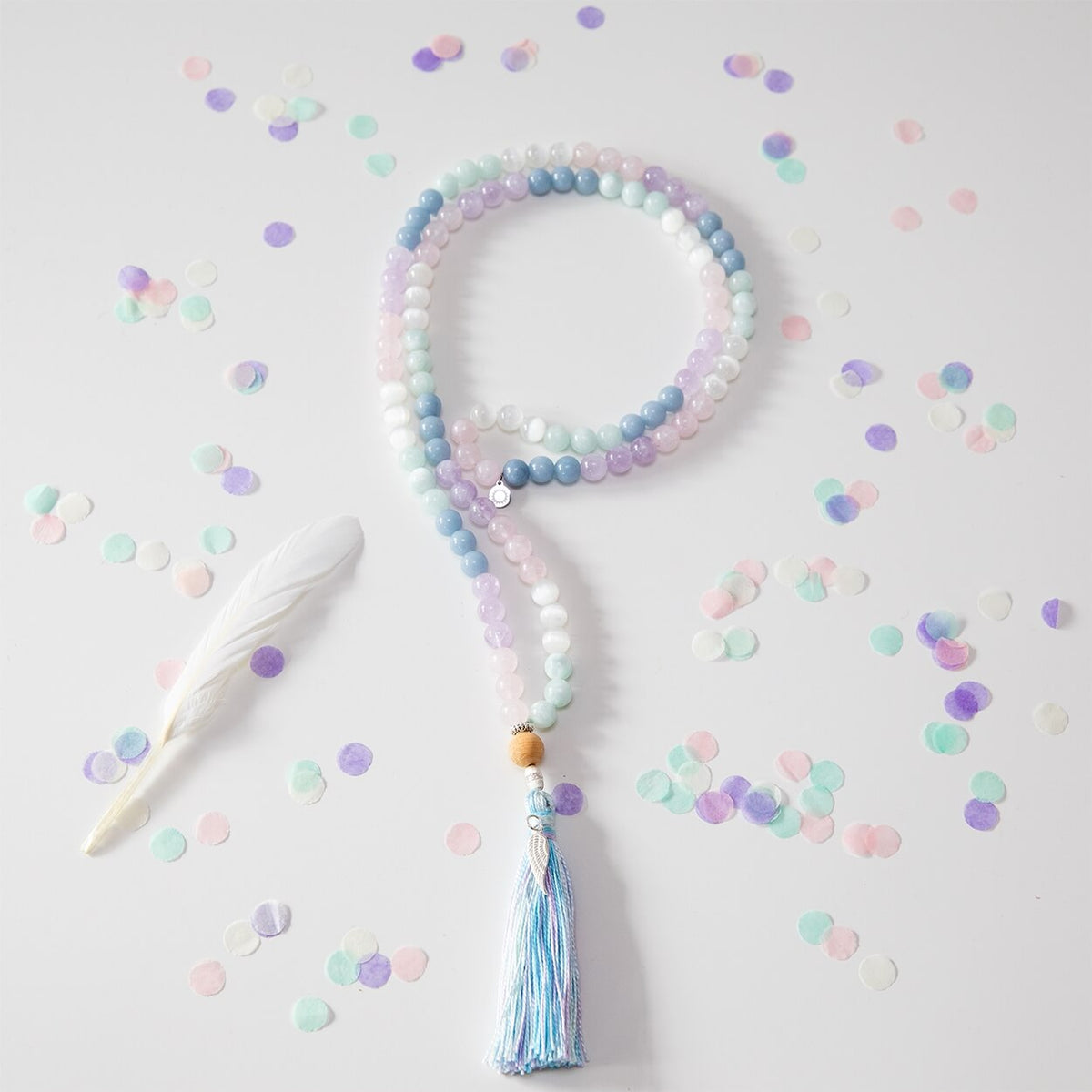 Mala Kette aus Angelit, Rosenquarz, Amethyst & Selenit: ANGEL GUARDIAN