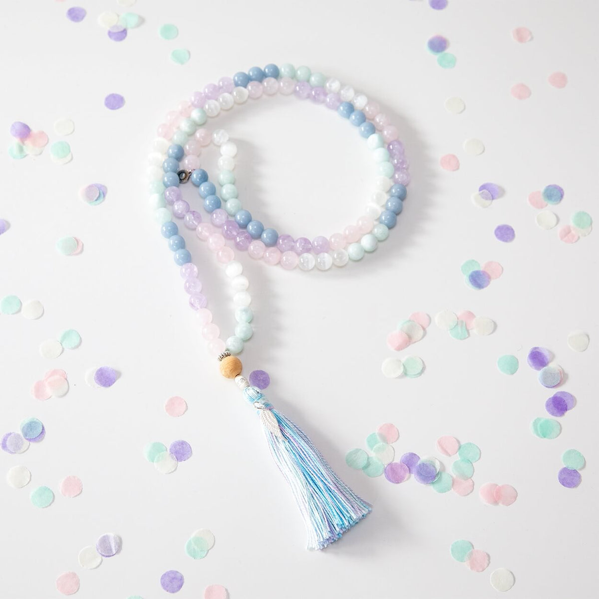 Mala Kette aus Angelit, Rosenquarz, Amethyst & Selenit: ANGEL GUARDIAN