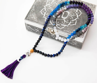 Mala Kette aus Amethyst, Mondstein & Lapis Lazuli: Moon Child