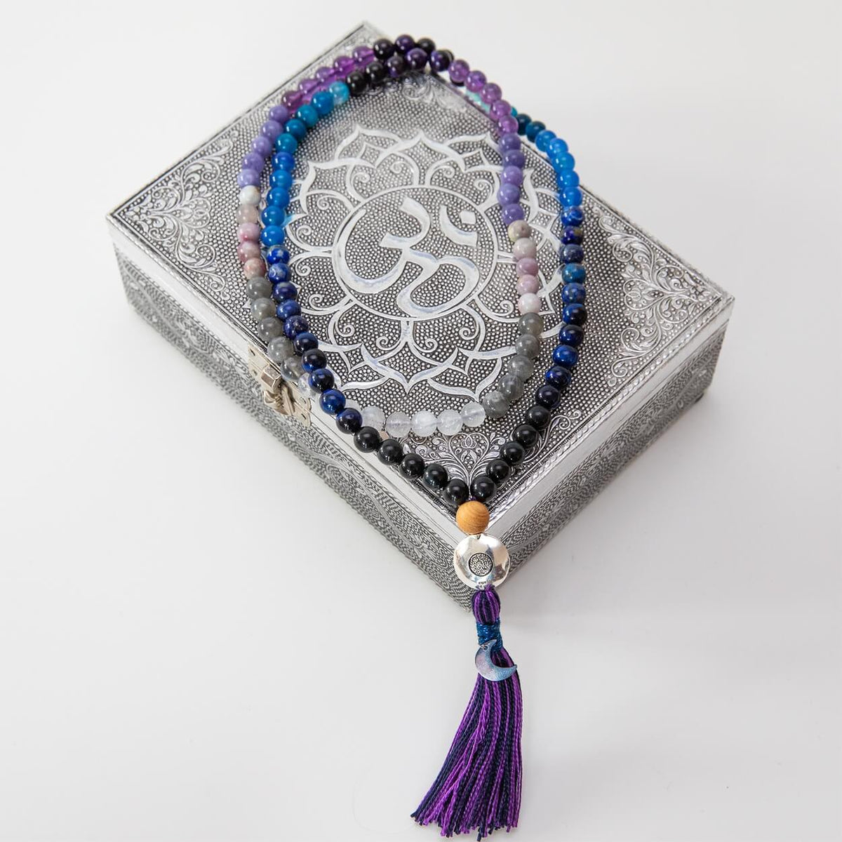 Mala Kette aus Amethyst, Mondstein & Lapis Lazuli: Moon Child