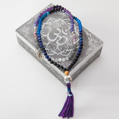 Mala Kette aus Amethyst, Mondstein & Lapis Lazuli: Moon Child