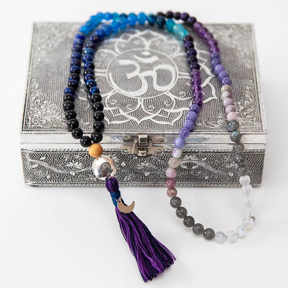 Mala Kette aus Amethyst, Mondstein & Lapis Lazuli: Moon Child