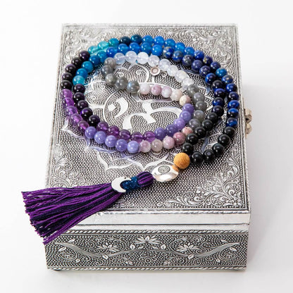 Mala Kette aus Amethyst, Mondstein & Lapis Lazuli: Moon Child