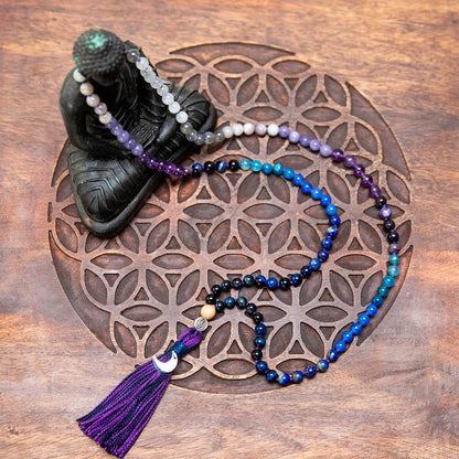 Mala Kette aus Amethyst, Mondstein & Lapis Lazuli: Moon Child