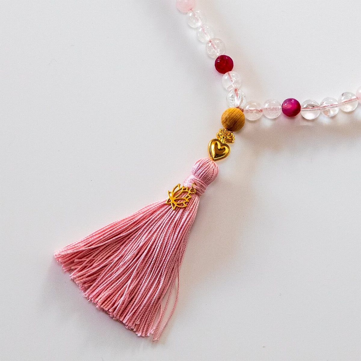Mala Kette aus Rosenquarz, Mondstein & Angelit: TRUE LOVE