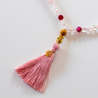 Mala Kette aus Rosenquarz, Mondstein & Angelit: TRUE LOVE