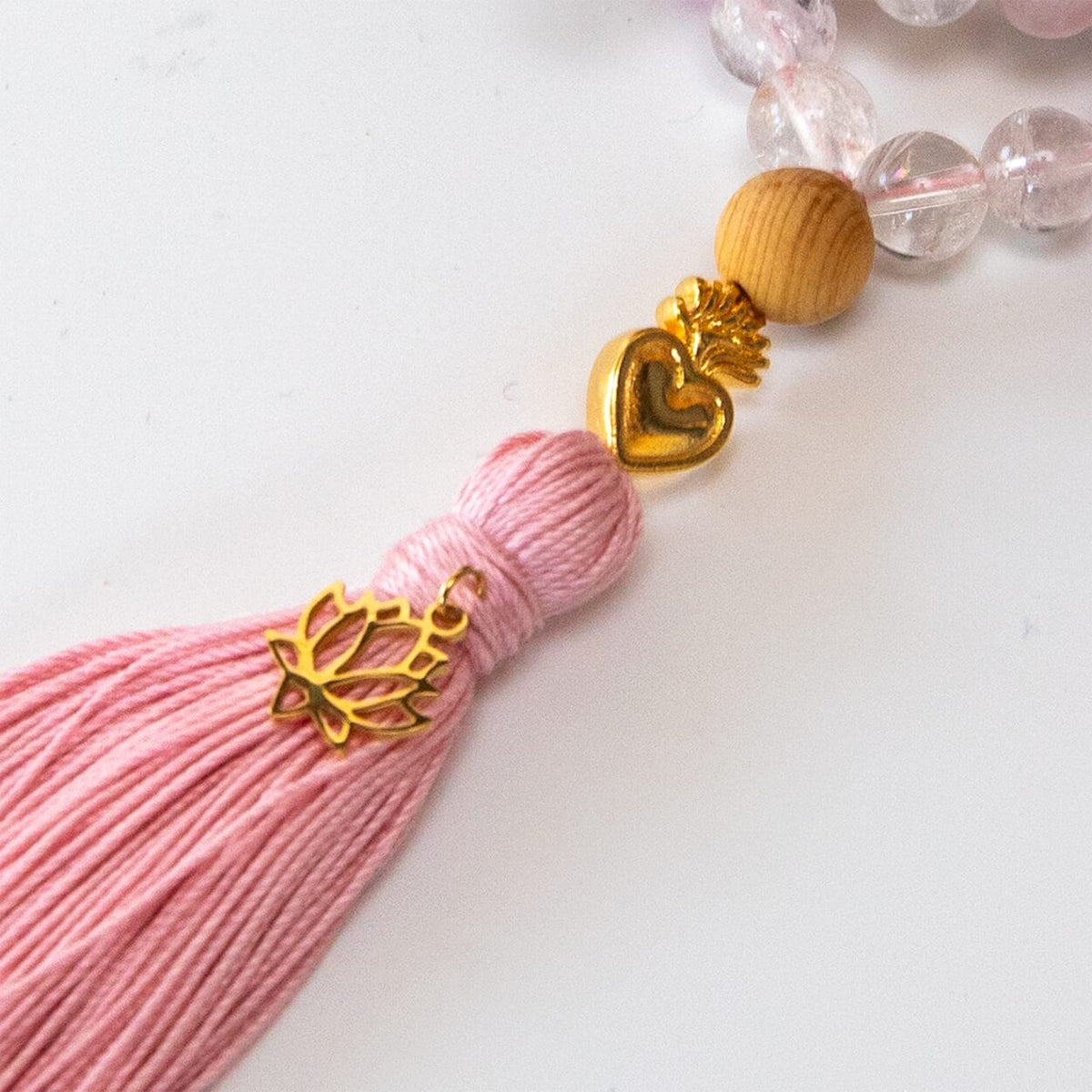 Mala Kette aus Rosenquarz, Mondstein & Angelit: TRUE LOVE