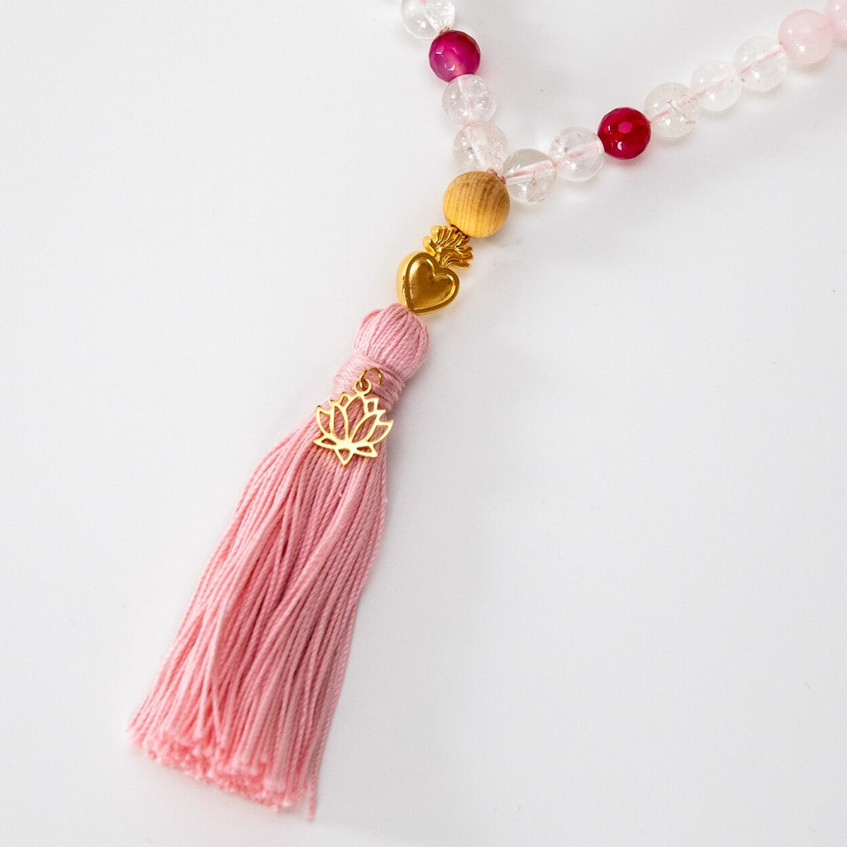Mala Kette aus Rosenquarz, Mondstein & Angelit: TRUE LOVE